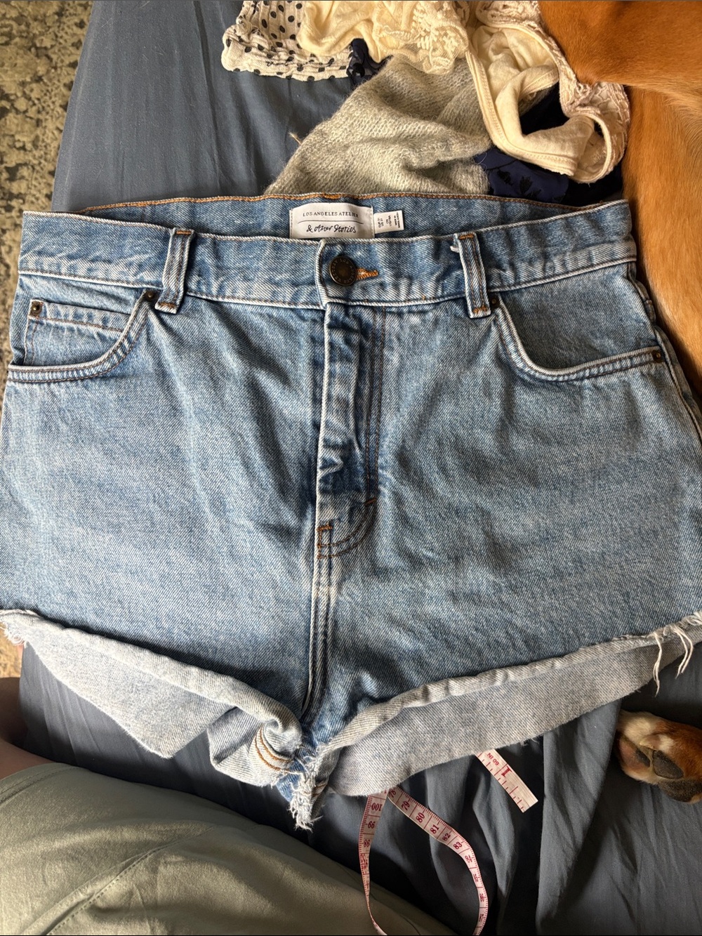 Los Angeles Apparel Light Blue Rolled Hem Denim Shorts